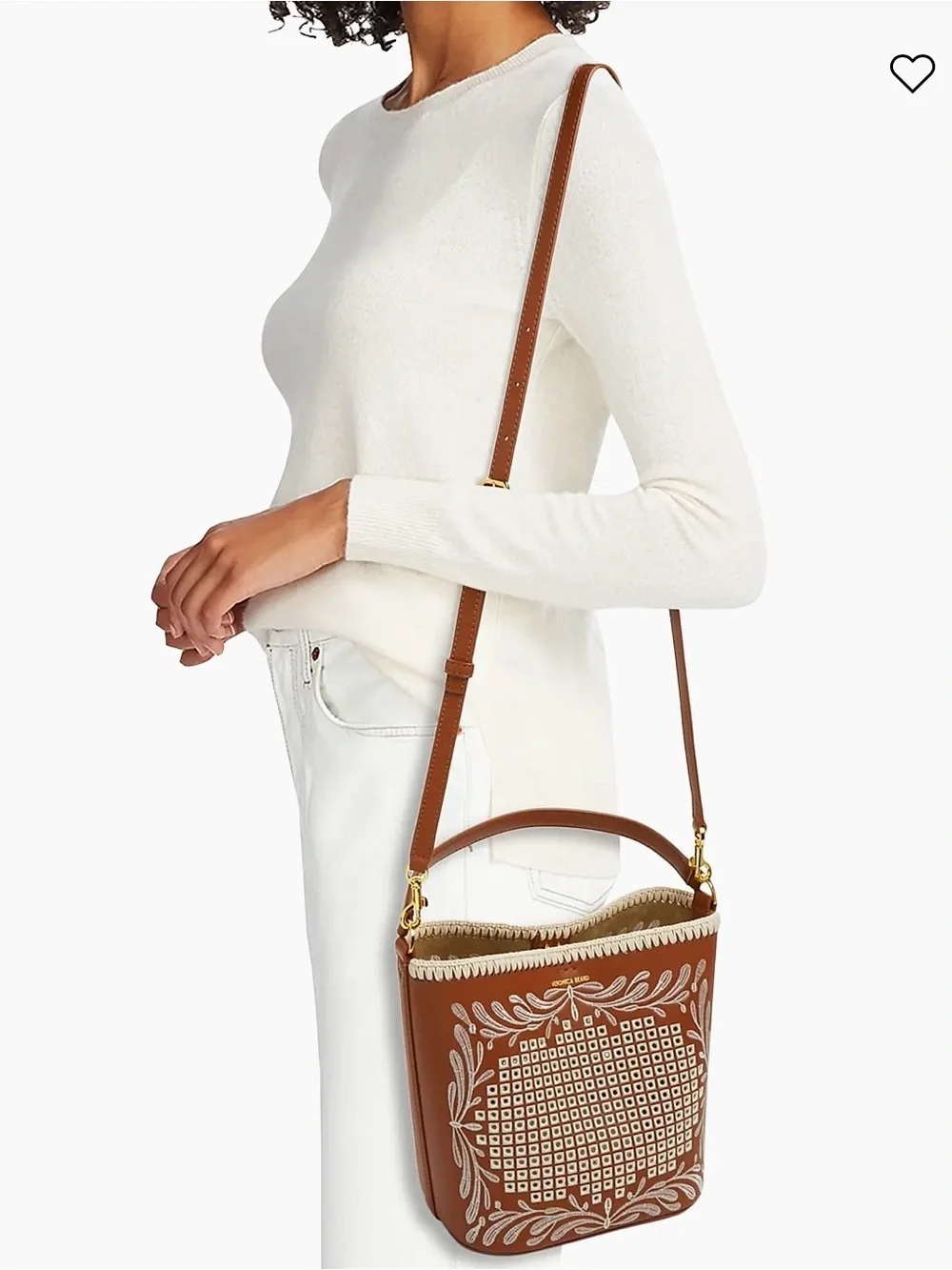 Veronica Beard $598 Small Eyelet Feedbag Bucket Bag Leather Crossbody Hazelwood - Picture 2 of 8